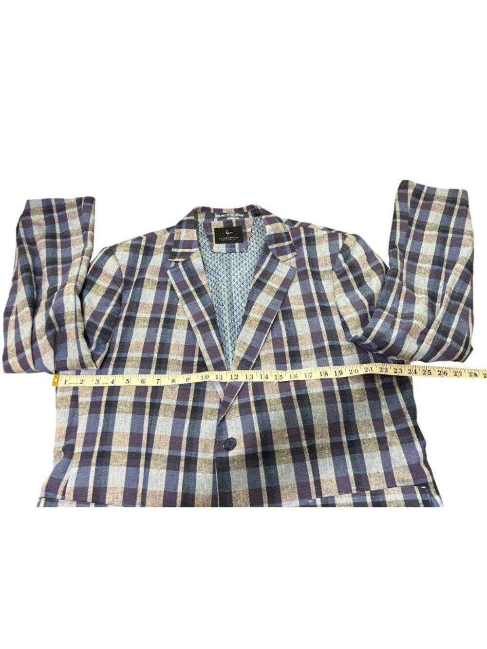 Tailorbyrd Mens Size 46L Blazer Blue Plaid Linen Jacket Sport Coat Preppy NEW - Picture 8 of 9